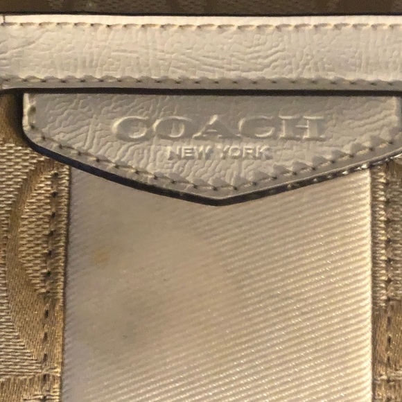 Coach Signature Stripe Khaki Fabric with Leather Trim Tote - Picture 8 of 11